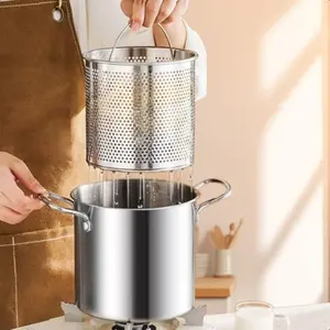 118.35 Oz Stainless Steel Deep Fryer, Oil Drip Strainer, Wide Mouth Cooking Pot, Frying Pan, Durable Cookware for Kitchen, Restaurant, Party & Picnic