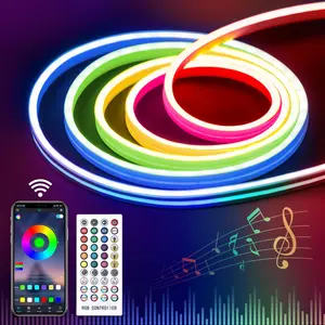 Led Strip Lights, Flexible RGB Led Lights Neon Rope IP65 Waterproof Neon Flex Cuttable Bluethooth Compatible 16.4ft Color Changing Bluetooth Phone App Control with Remote for Party DIY