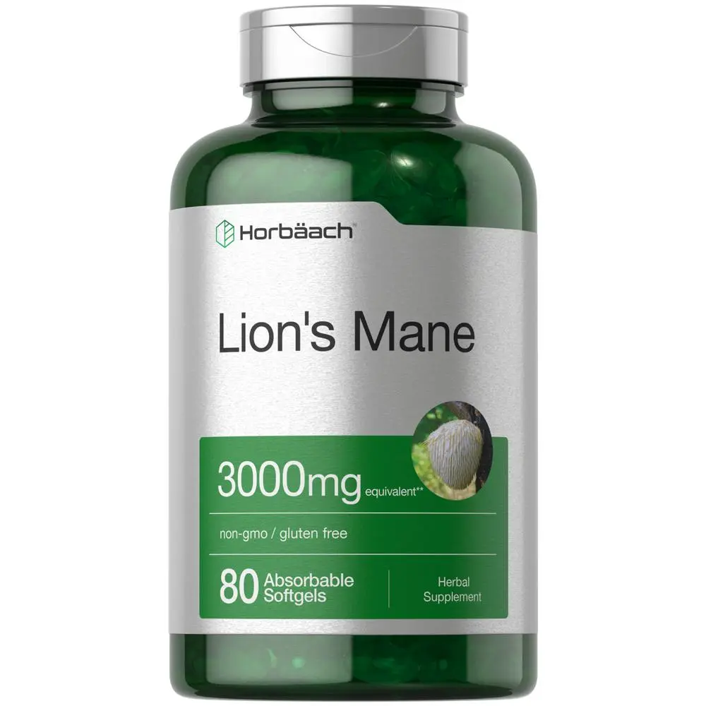 Horbäach Lions Mane Supplement | 3000mg | 80 Absorbable Softgels  | Non-GMO & Gluten Free Extract