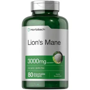 Horbäach Lions Mane Supplement | 3000mg | 80 Absorbable Softgels  | Non-GMO & Gluten Free Extract