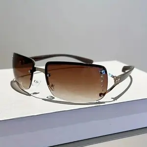 Y2K Rimless Sunglasses for Women, Futuristic Frameless Fashion Glasses with Metallic Accents, Trendy Lightweight Streetwear Eyewear for Festivals, Concerts, Parties, Travel, Selfies & Bold Daily Outfit Styling