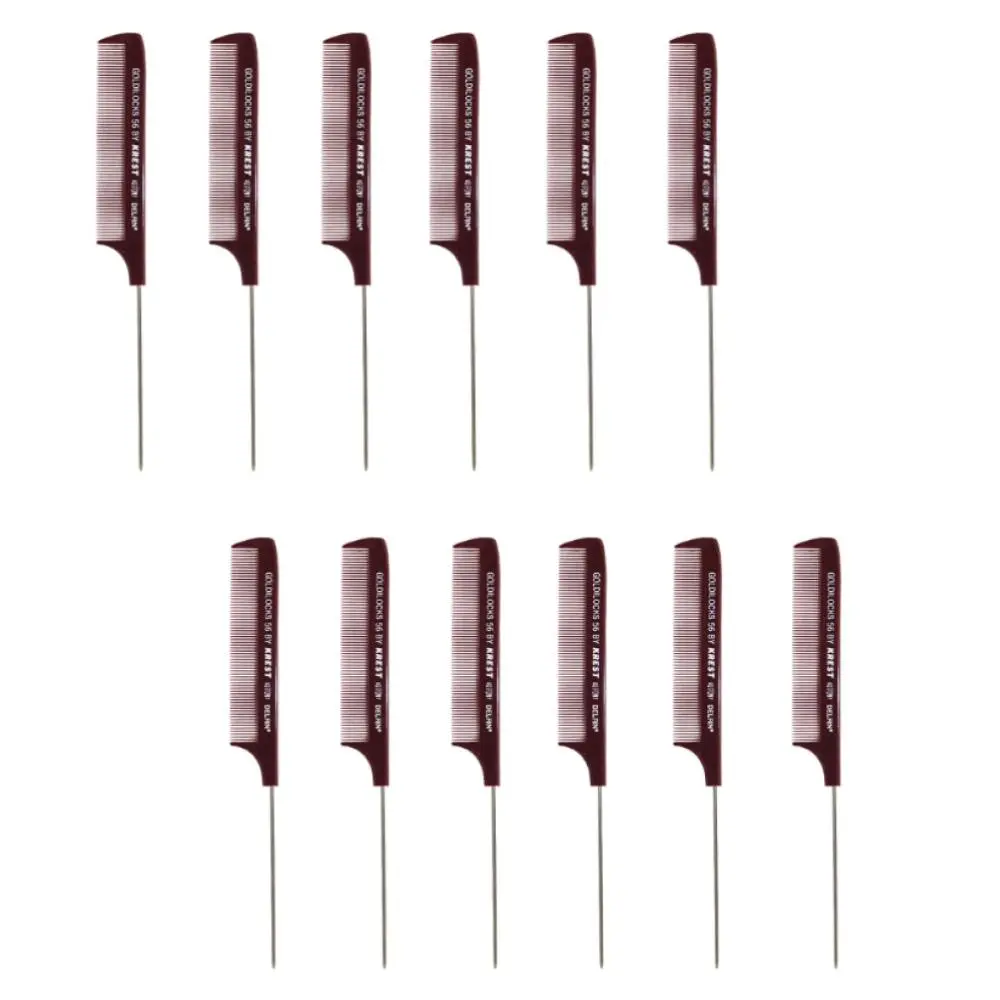 Krest Goldilocks #56 Perm Styling Comb, Heat-Resistant DuPont Delrin, Stainless Steel Pin Tail, Extra Fine Teeth, 8.5-Inch, 1 Dozen Pack