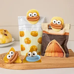 5pcs Mixed Pack Cute Cartoon Chip-Shaped Plastic Clips, Reusable Kitchen Storage Bags, Snack Bags, and Chip Bag Clips, Kitchen Storage Solutions