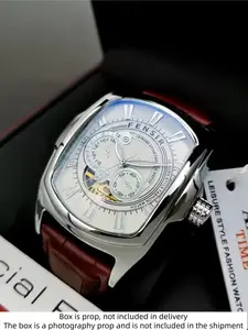 High Aesthetic Luxury Men's Watch, Punk Business Watch, Barrel Shape Large Dial, Leather Strap Quartz Watch, Ideal Gift for Parties, Christmas, Graduation, Punk Style Watch, Fashionable Wristwatch, Quartz Movement