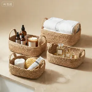 Set of 4 Natural Jute Rope Storage Baskets - Organizing Bins for Shelves and Home - Woven Decorative Baskets for Nursery Bedroom - Quality Storage Containers for Closet and Decor
