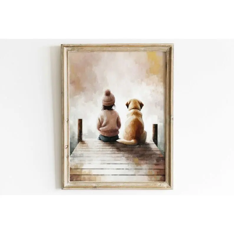 Golden Retriever Art Poster, Girl & Dog, Dog Nursery Decor Poster, Girl Room Dog Decor, Toddler Room Decor, Dog Art for Girl Poster, Funny Poster, Poster No Frame. Gift Ornaments