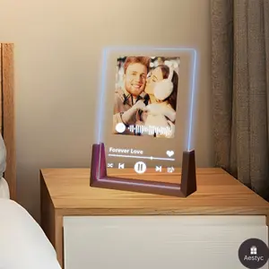 Custom Photo Frame Night Light Personalized Acrylic Music Picture Frame Customized Song Plaque for BF Her Anniversary Birthday Mother's Day Gifts