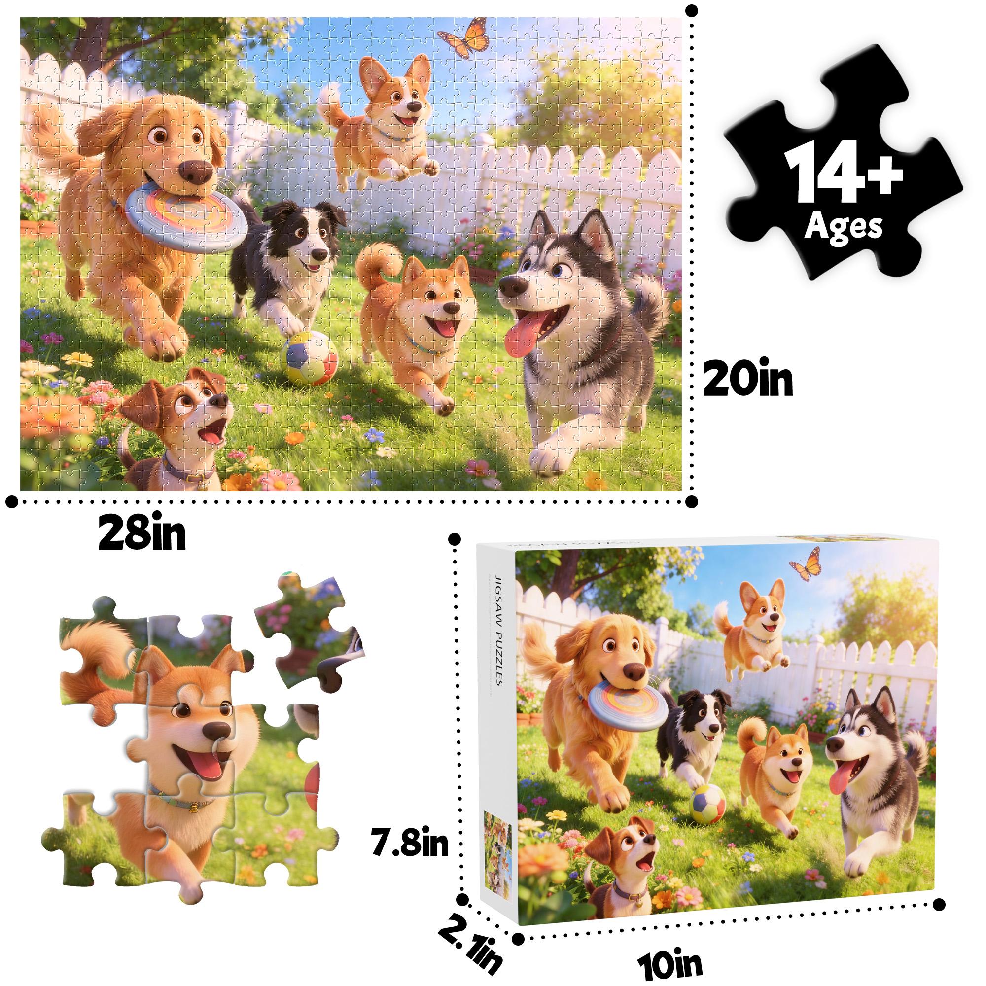 Jigsaw Puzzles for Adults 1000 Pieces Playful Puppies Vibrant Cartoon Dogs Garden Adventure Puzzle, Adults & Dog Lovers | Colorful Family Fun Activity & Wall Art Decor for Birthday