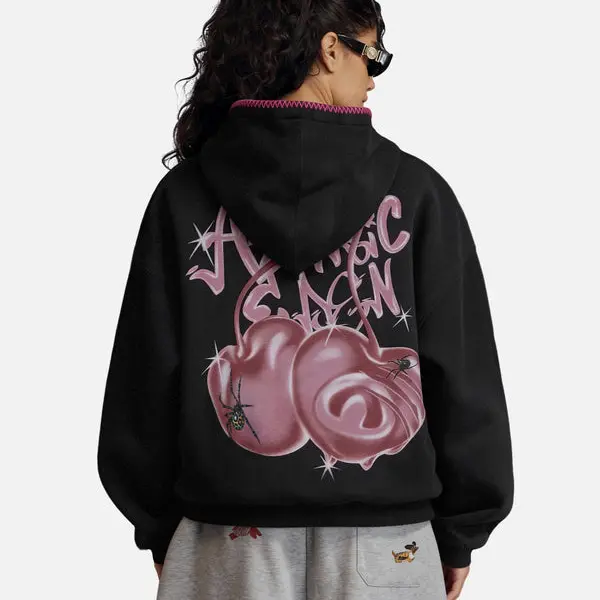 AELFRIC EDEN Men's Vintage Unisex Gothic Streetwear Oversized Zip-Up Graphic Hoodie - Cotton Blend Boxy Cut, Bold Spider Cherry Print, Long Sleeve, Party Wear, No Excessive Ornamentation