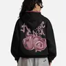 AELFRIC EDEN Men's Vintage Unisex Gothic Streetwear Oversized Zip-Up Graphic Hoodie - Cotton Blend Boxy Cut, Bold Spider Cherry Print, Long Sleeve, Party Wear, No Excessive Ornamentation