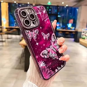 Luxury Glitter Diamond Phone Case, Sparkling Butterfly Design, Full Lens Protection, Anti-Slip and Drop Resistant, Compatible for iPhone 16, 15 Pro Max, 14 Plus, 13 Pro Max, 12, 11, XS Shiny Artificial Rhinestone