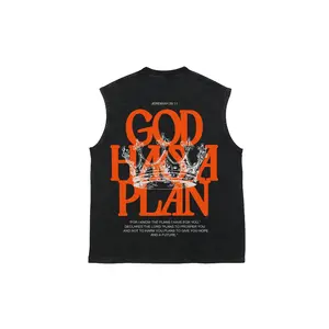 Vintage Washed "God Has A Plan" Tank Top | Christian Crown Print Oversized Cotton Vest Unisex Streetwear