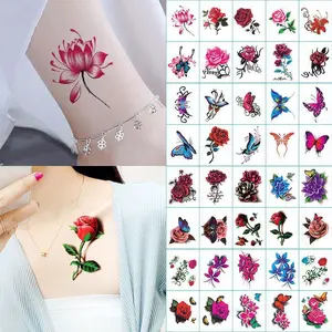 66 Sheets Flowers Temporary Tattoos Stickers, Roses, Butterflies and Multi-Colored Mixed Style Art Temporary Festival Props for Women, Girls or Kids Festival Accessories