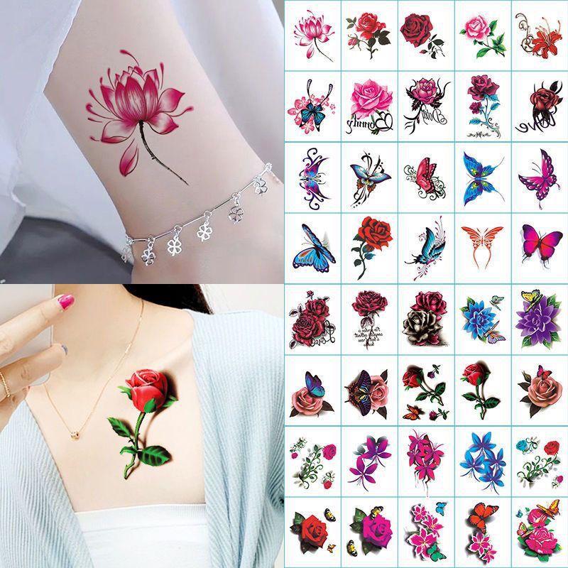 66 Sheets Flowers Temporary Tattoos Stickers, Roses, Butterflies and Multi-Colored Mixed Style Art Temporary Festival Props for Women, Girls or Kids Festival Accessories