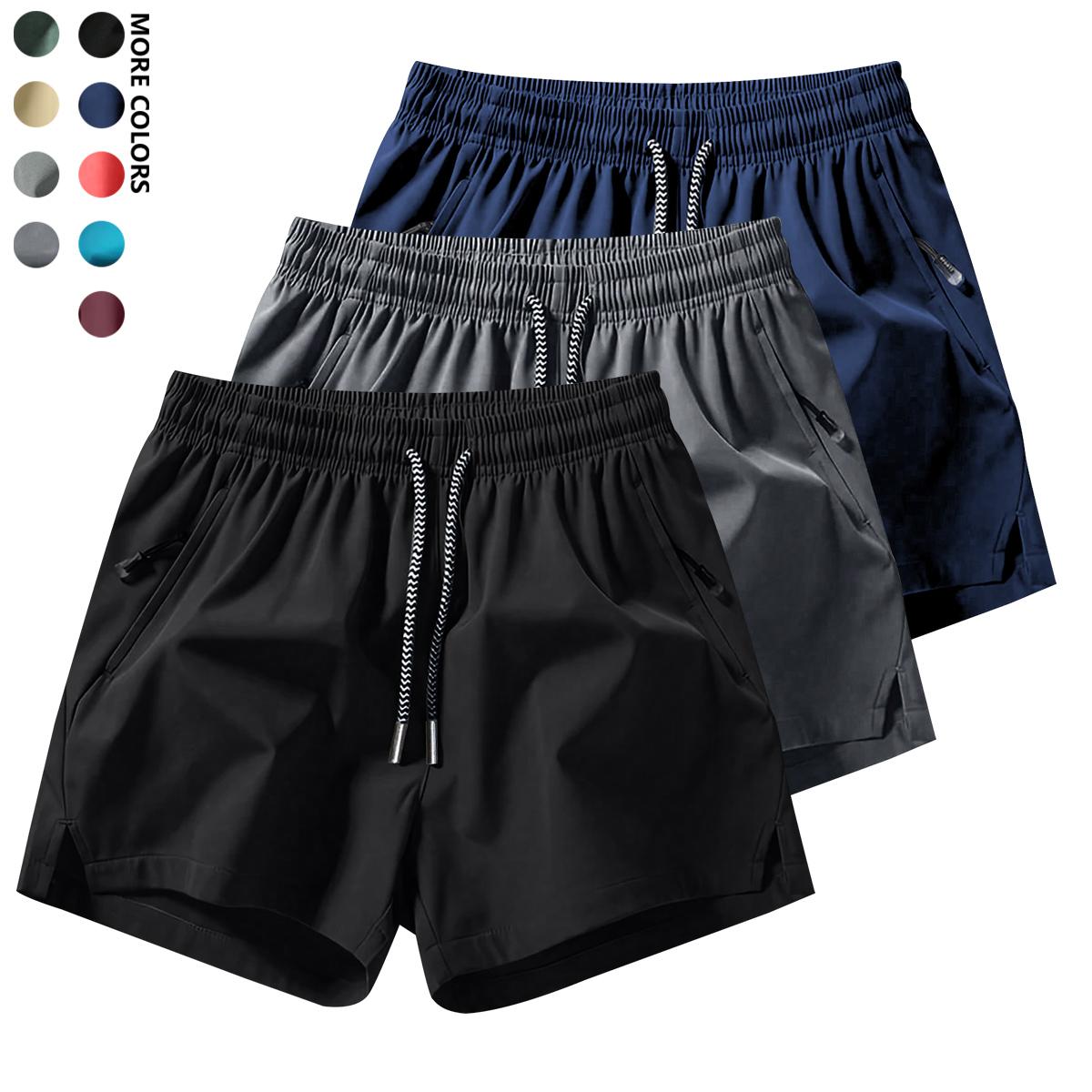 Men's 3 Pack Casual Summer Quick Dry Beach Shorts with Zipper Pockets, Drawstring Waist & Split Hem, Lightweight Breathable Comfy Shorts for Daily Wear, Running and Outdoor Activities
