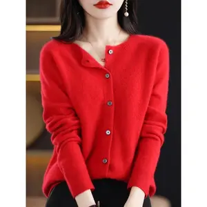 Spring New Arrival Women’s O-Neck Cardigan/Cashmere Sweater – 100% Merino Wool, Graceful Knitwear, Korean Style (Clothing & Tops), 2024