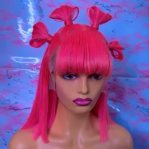 Pink Bob Wig Human Hair Straight 12 Inch Short Bob 13X4 Transparent Lace Glueless Pre Plucked Pre Cut With Natural Hairline For Black Women