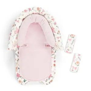 Car Seat Head Support for Newborn, 2 in 1 Infant Car Seat Head Body Support with Strap Pads, Soft Stroller Cushion Pillow Insert for Girls, Fits for Stroller, Swing, Pink Floral