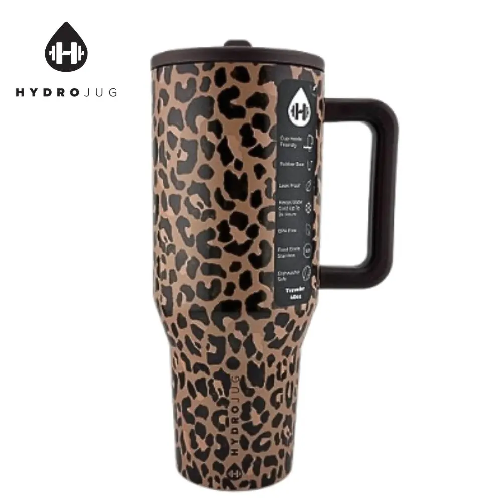 HydroJug Traveler 40 Oz Savanna Cheetah Leopard Print | Leak-Proof Insulated Tumbler with Flip Straw & Cup Holder Fit Flasks Lid Drinkware Leakproof Tumbler