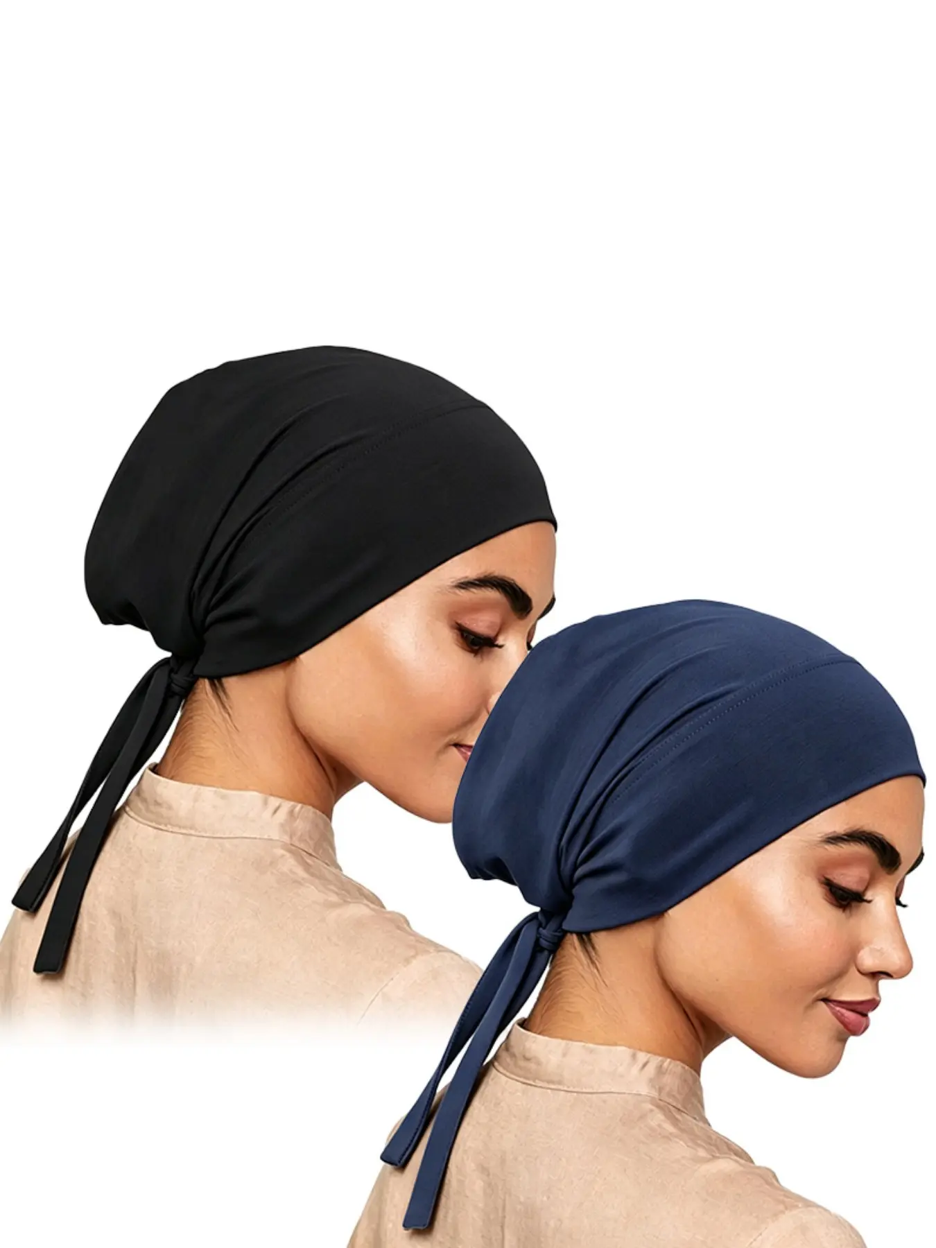 2pcs/set Ultra-Soft Elastic Fabric Wrap Turban Hat, Plain Design, Casual Style, All Seasons, Slim-Fitting Headscarf Cap, Hijab Undercap, Stretchy Hijab Cap, for Muslim