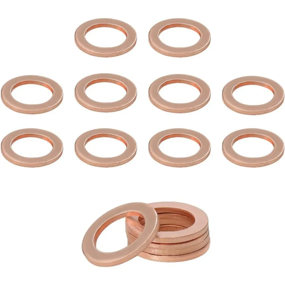 15PCS Copper Oil Drain Plug Gaskets - 14mm 550HV Hardness Copper Washers, Strong Corrosion Resistance, Better Sealing Performance, Long-Lasting Use, Leakproof Drain Plug Washer Replacement for OEM PN 007003-014106, Automotive Engine Repair Accessory