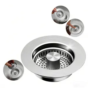 1 Pack Pop Up Kitchen Sink Drain Strainer and Stopper, 3 in 1 Anti-Clogging Stainless Steel Sink Drain Plug, Odor Resistant Drain Filter Sink Stopper, Universal Fit for US Standard 3-1/2 Inch Drain Hole