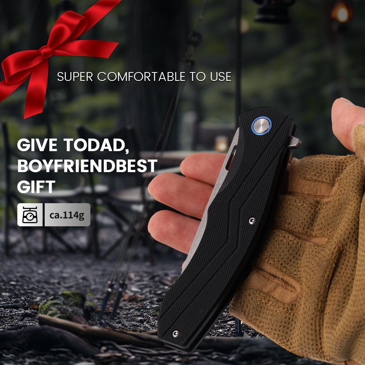 Outdoor Survival Folding Knife with Blue Accent，Premium EDC Folding Pocket Knife with G10 Handle, Ultimate Outdoor Survival Tool for Camping Hiking