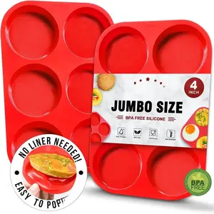 Silicone Muffin Top Pans for Baking 4inch Jumbo Size, Perfect Results Premium Non-Stick Bakeware Egg Baking Pan, Great for Eggs, Hamburger Bun, Muffin Top and More, Food Grade & BPA Free, 2pcs
