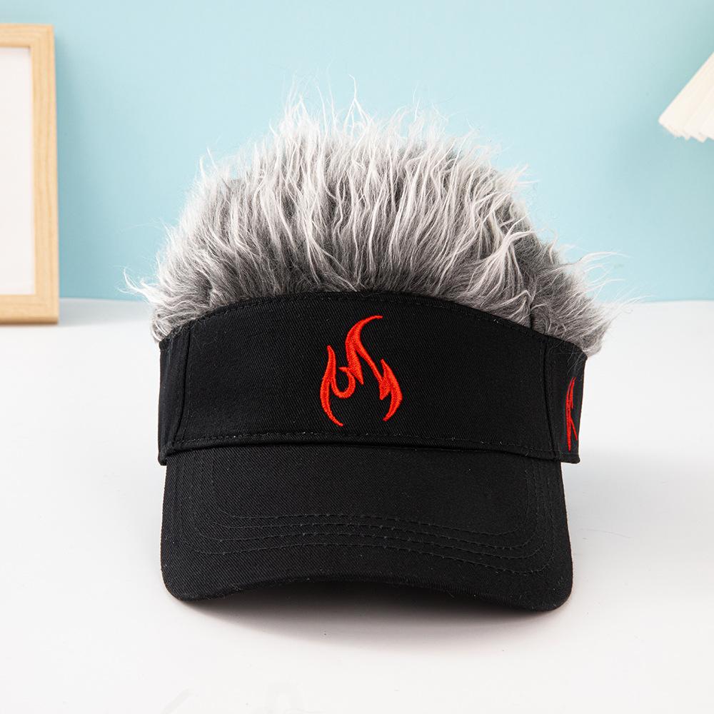 Outdoor sun protection, sunshade, UV protection wig baseball cap, men's and women's embroidered flame truck driver hat, hot-selling new style in Europe and America.