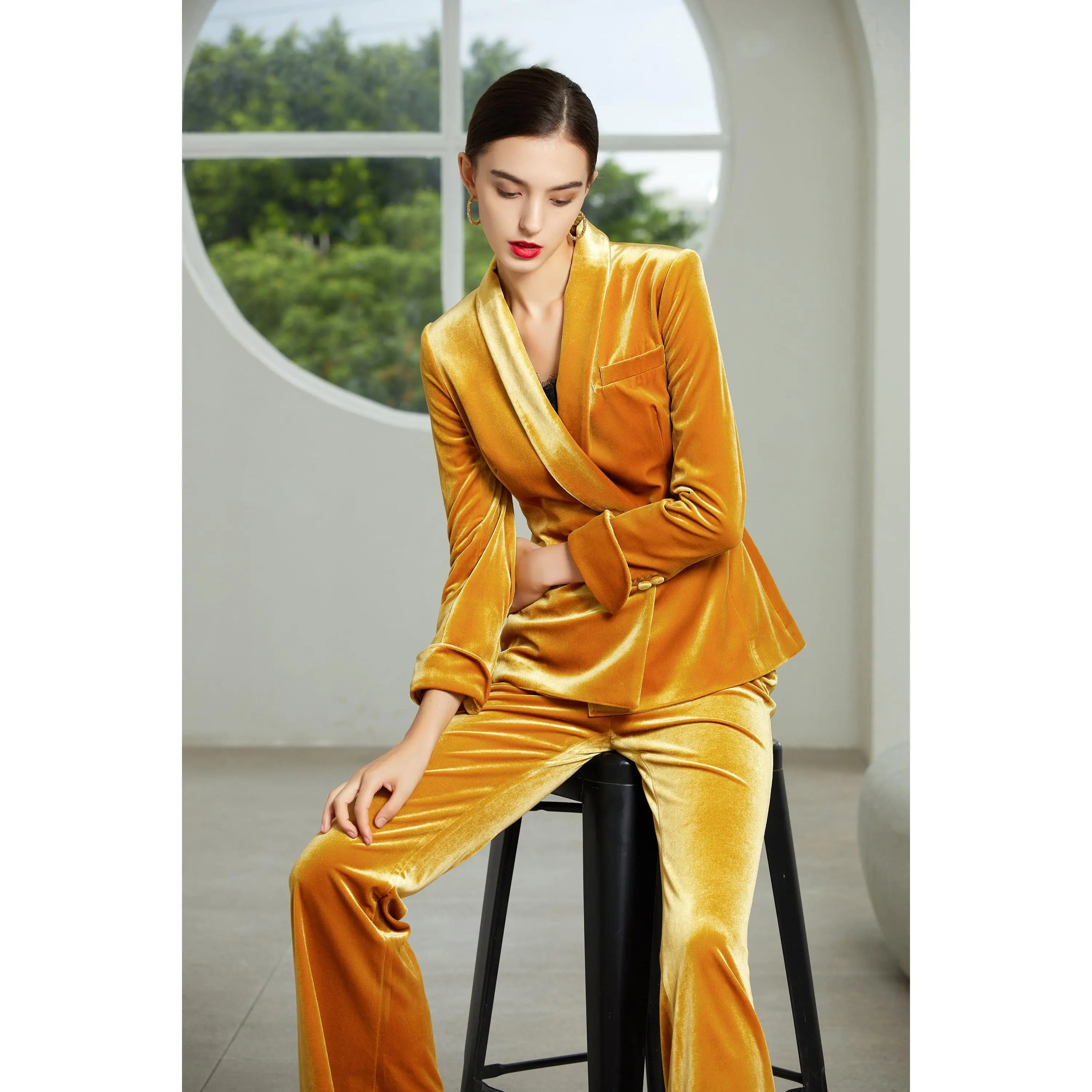 Gold Velvet Pant and Blazer Suit