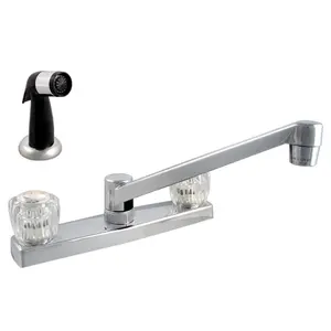 212 MAIN LDR Acrylic 2-Handle Chrome Washerless Kitchen Faucet, Decorative Standard Size Fixture with Black Faucet Sprayer Attachment