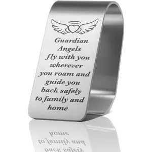 Guardian Angels Fly with You Engraved Stainless Steel  Visor Clip, Travels Visor  Accessories for Women Men, Funny Religious Gifts for Family Friend Driver,  Driver Gifts