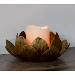 LumaBase Gold Leaf Candleholder w/ Battery-Operated Candle