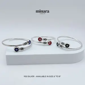 950 Silver Bracelet with Turkish Evil Eye Design Protection Amulet