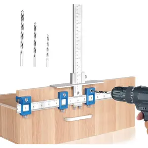 Cabinet Hardware Jig, Metal Cabinet Handle Jig with 3pcs Point Wood Drils Bits - Use for Handles Pulls Knobs on Drawers/Doors, Wood Drilling Dowelling Guide Set.
