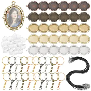 30 Set Pendant Trays Kit, Bezel Pendant Trays Charms Bulk with Glass Cabochon and Necklace Cords Set for Homemade Necklaces, Jewelry Making, DIY Crafts, Resin Art and Paint Pour Skins - Home Improvement.