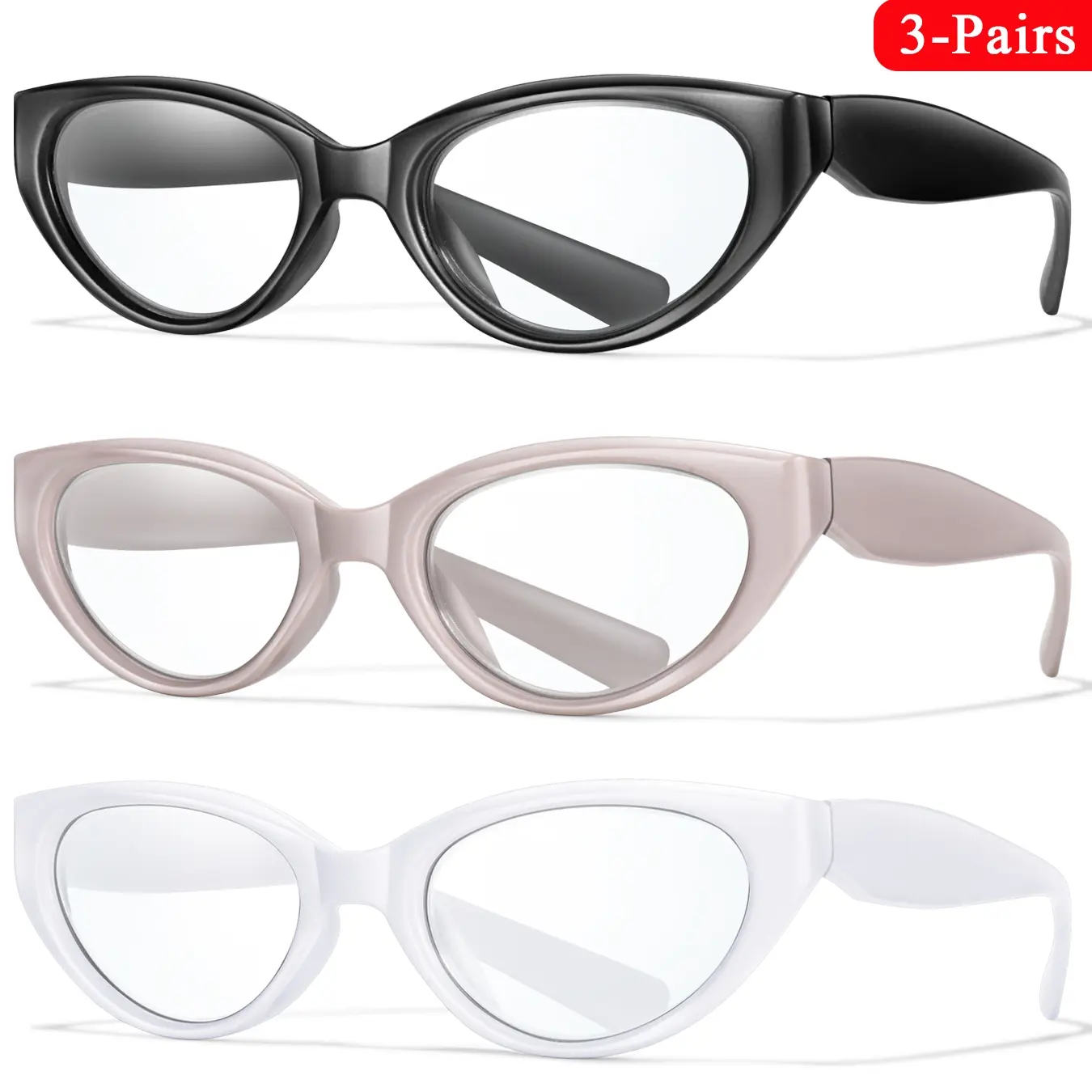3 Pack Fashion Cat Eye Reading Glasses, Multi-Functional Simple Design, PC Frame & Lens, Single Item Pack, Stylish Old Age Eyewear