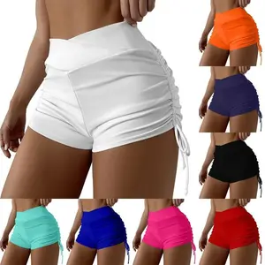 ShortPantsWomen'SBikiniSwimsuitBottomSwimwearAdjustableSideTieSwimmingTrunksSolidFemaleShortsMiddleWaistSummer