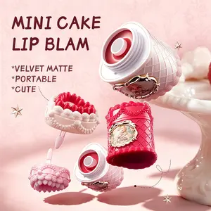 HUES QUEEN Mini Cake Lip Balm, French Girl Collection, Smooth Matte Lipstick, Long Lasting High Pigment, Non-Stick Cup, Hydrating Moisturizing Lip Gloss, Strawberry Cream Design, Makeup Beauty