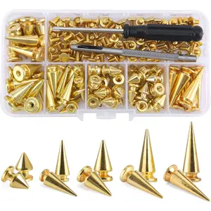 70 Sets Mixed Shape Spikes and Studs Assorted Sizes Spike Studs for Clothing Gold Color Screw Back Bullet Tree Studs and Spikes Rivet for Leather Craft Clothing Shoes Belts Bags Dog Collars
