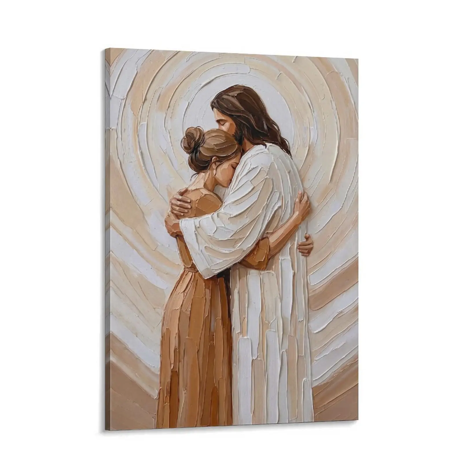 Jesus Embracing Woman Canvas Wall Art, Christian Impasto Painting, Faith Hope and Comfort Religious Decor, Prayer Room Church Gift