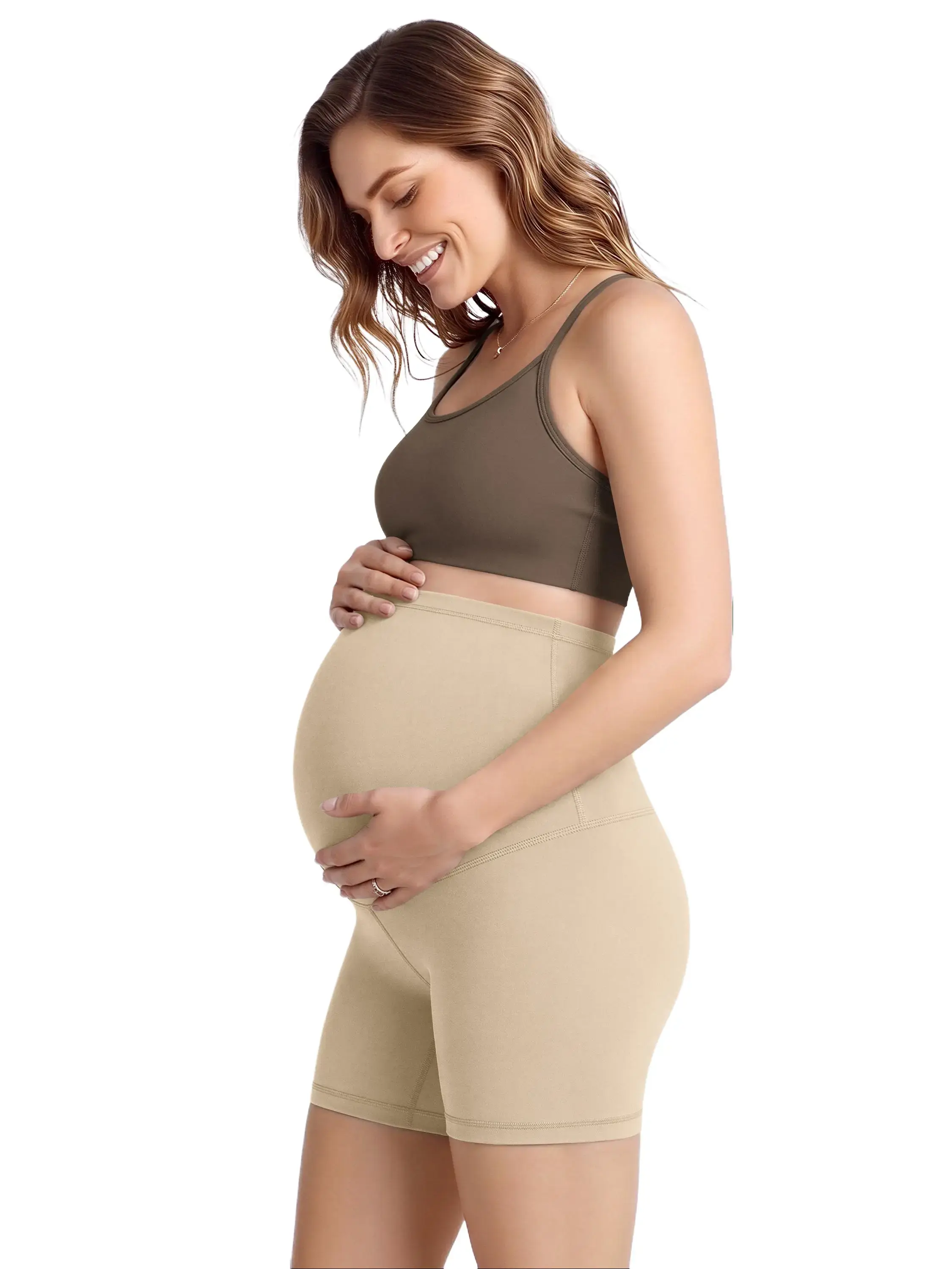 ODODOS Women's 5-in Biker Shorts - Buttery Soft, U-Shaped Waist, Full Over-The-Belly Support, Sleeveless, Halter Neck, Casual Fit, Maternity Clothing, Maternity Supplies, Pregnancy Apparel
