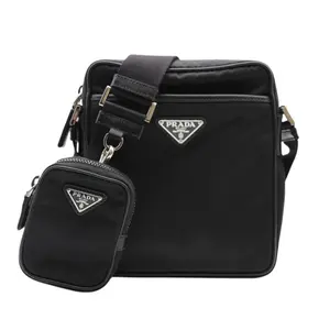 Pre-owned PRADA Nylon Crossbody Bags Re and Saffiano Crossbody Bag In Black