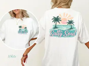 Personalized Salty Soul Summer Shirt, Beach Graphic Tee, Summer Graphic T-Shirt, Coastal Aesthetic Gift for Her