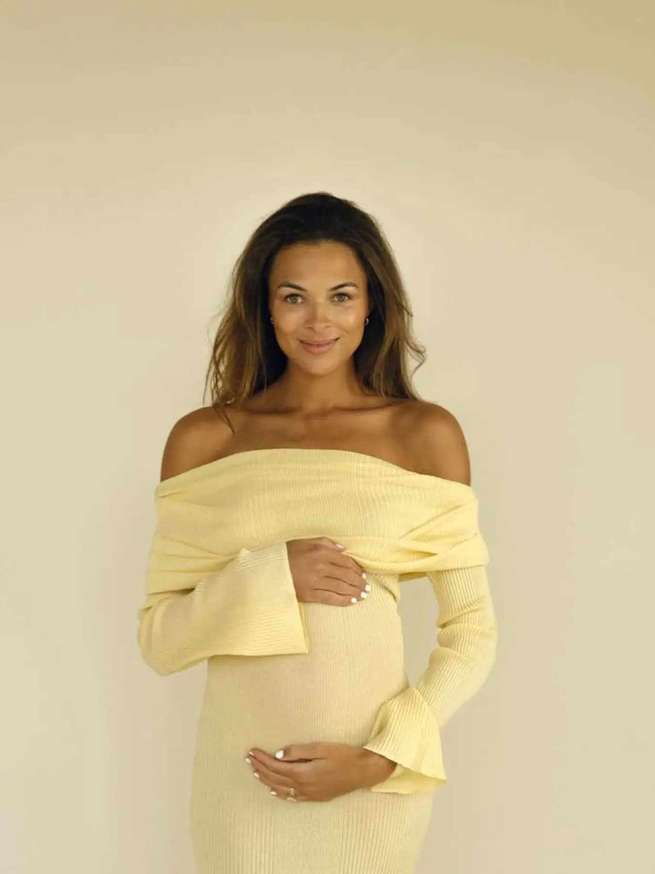 Yellow Knit Off Shoulder Flare Sleeve Mermaid Bodycon Elegant Vacation  Photoshoot Baby Shower Maternity Maxi Dress Maternity Dresses Pregnancy  Maternity Clothing - TikTok Shop