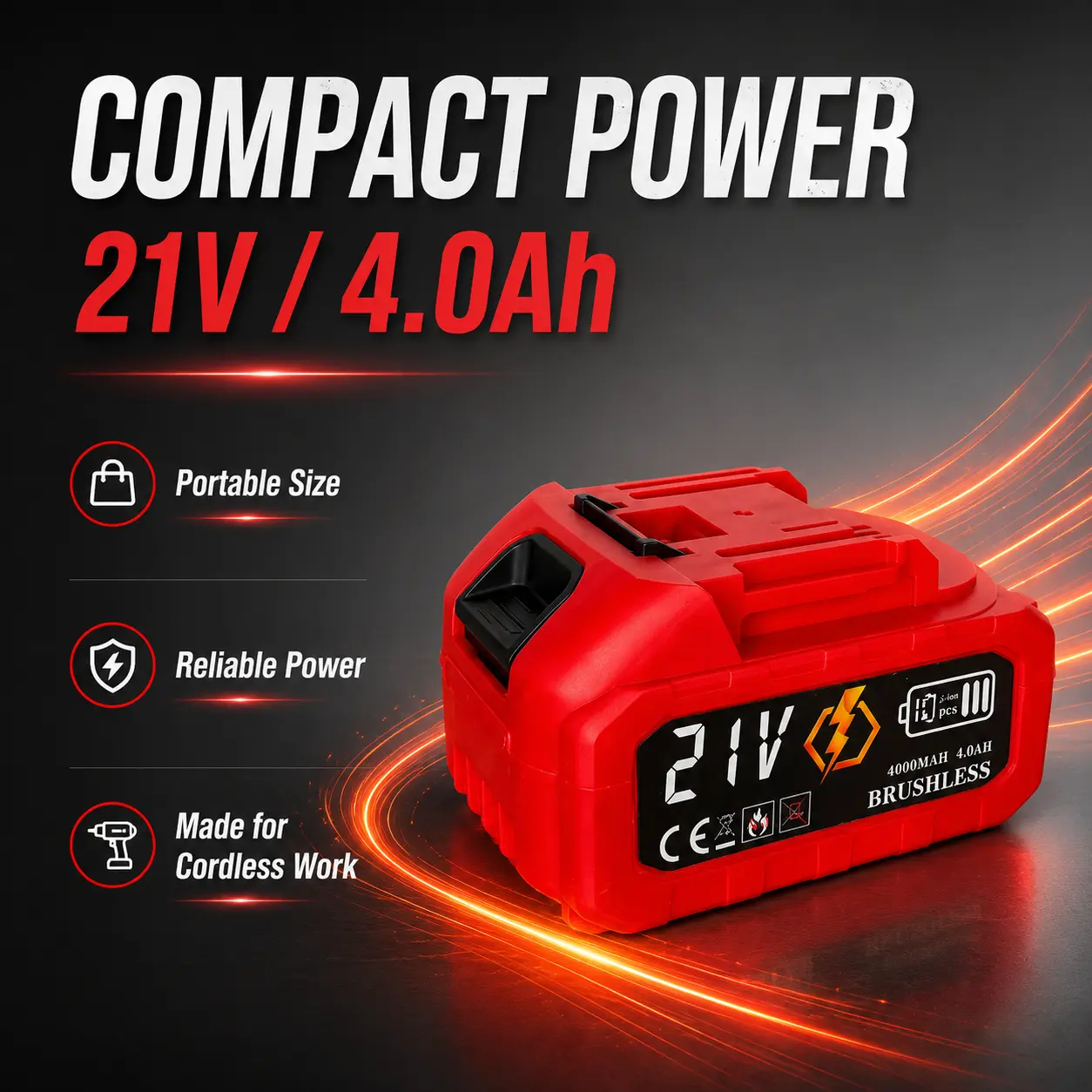 21V 4.0Ah Battery Pack for Cordless Power Tools, Rechargeable Lithium Battery Replacement, Compatible with UniWork Impact Wrench, Storm Blower and Drill, Battery Only, Tool and Charger Not Included, Works with select 21V cordless tools