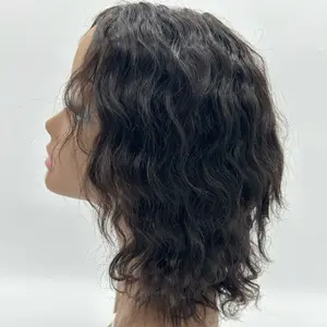 14" Natural Brown Wavy Human Hair Wig - Soft Breathable Lace Front Medium Length 100% Human Hair Wig for Everyday Wear