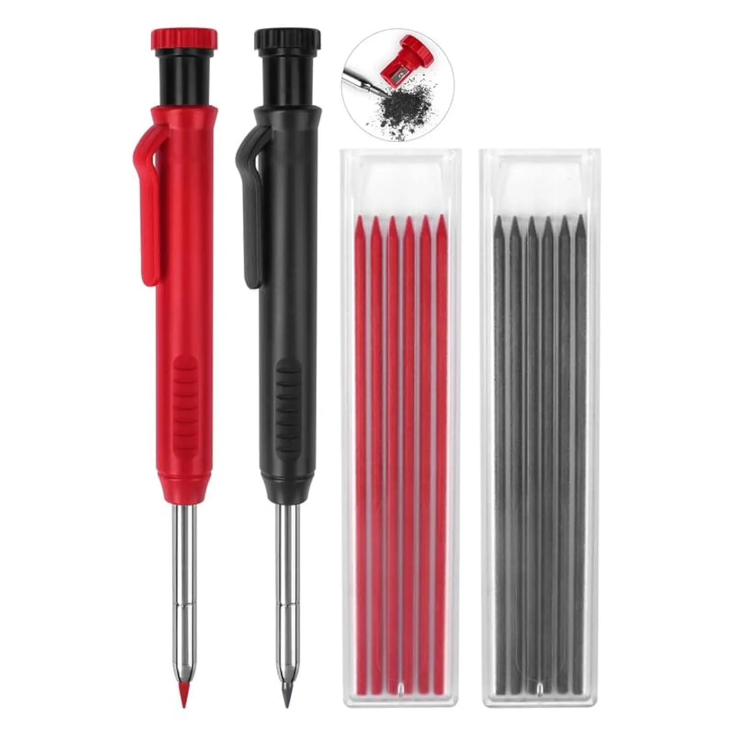 2 Pack Carpenter Pencils Mechanical Pencils with 12 Refills with Sharpener, Long Nib Deep Hole Pencil Marker, Woodworking Pencils