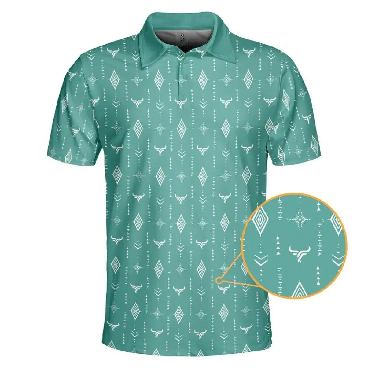 Aztec Bull Funny Pattern Polo Golf Shirt Short Sleeve Outdoor Casual Top Menswear Classic Print