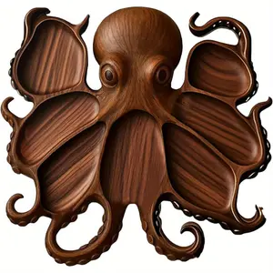 Handcrafted Wooden Octopus Serving Tray - Ocean-Themed 8-Legged Cheese Bread Board, Nautical Design, Polished Wood Finish, Ideal Gift for Seafood Lovers & Home Decor